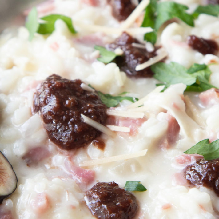 Brie and Ham Risotto with Balsamic California Fig Black Pepper Sauce