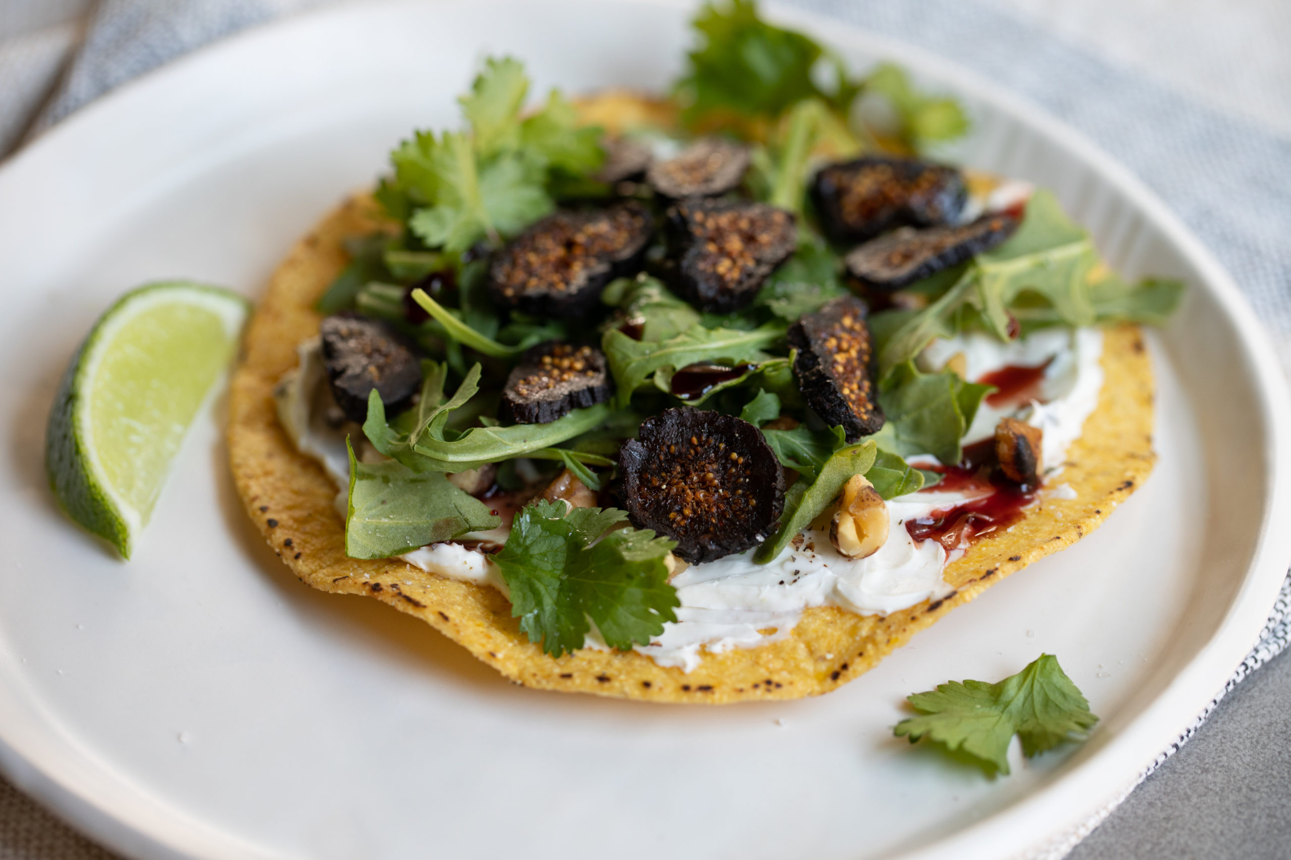 California Fig Tostadas with Goat Cheese and Arugula - California Figs - California Figs