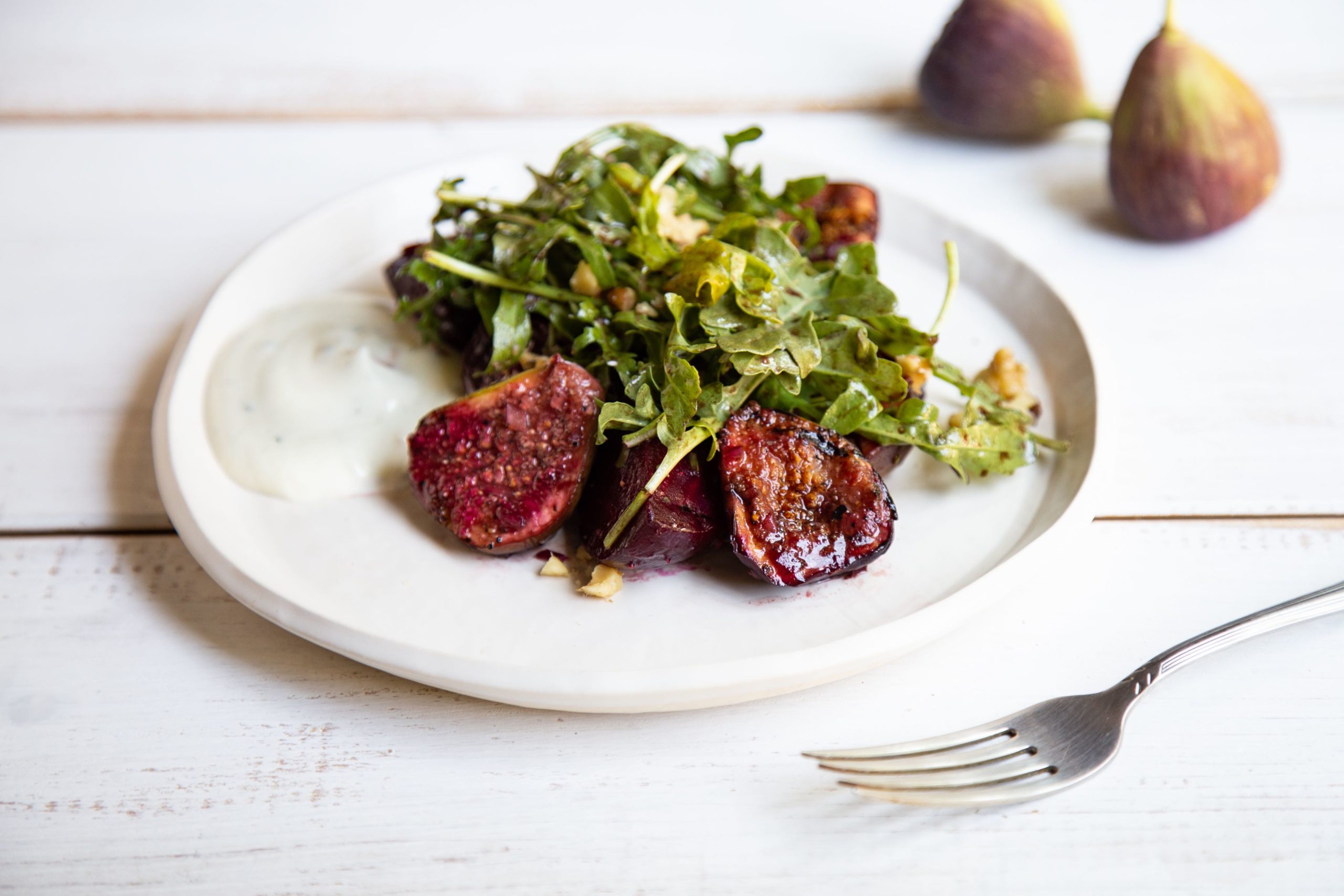 Grilled California Fig and Beet Salad with Walnuts and Arugula - California Figs - California Figs