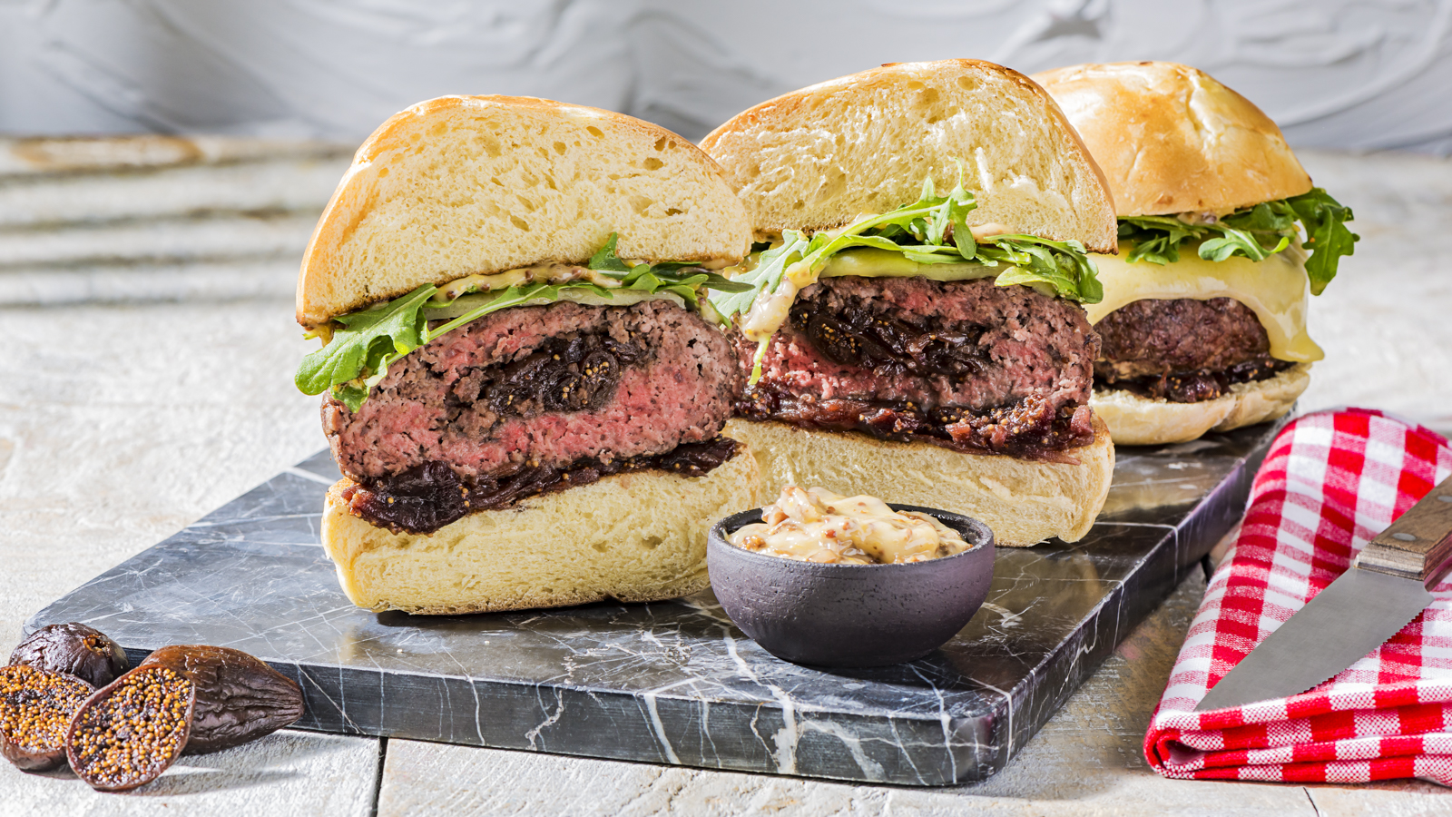 Caramelized California Fig and Shallot Stuffed Burgers California Figs California Figs