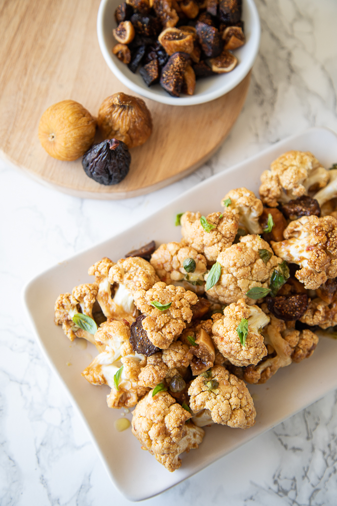 Asian Style Roasted Cauliflower with California Figs and Capers
