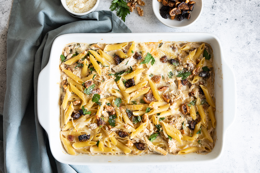 Creamy California Fig Penne with Chicken and Walnuts - California Figs - California Figs